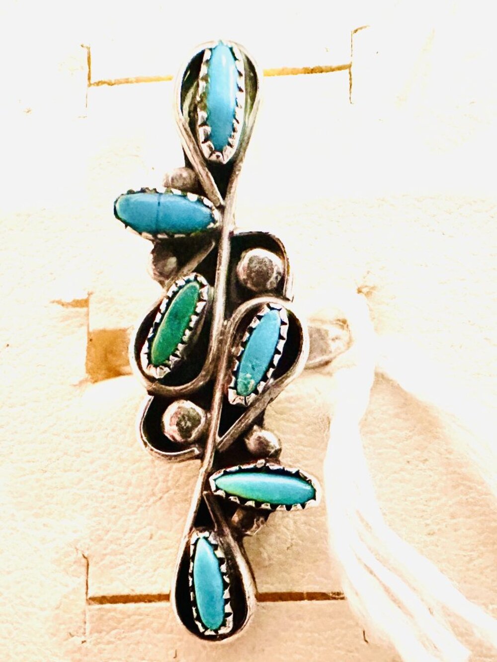 Vintage Turquoise Oblong Ring Over 40 years old Sterling Silver